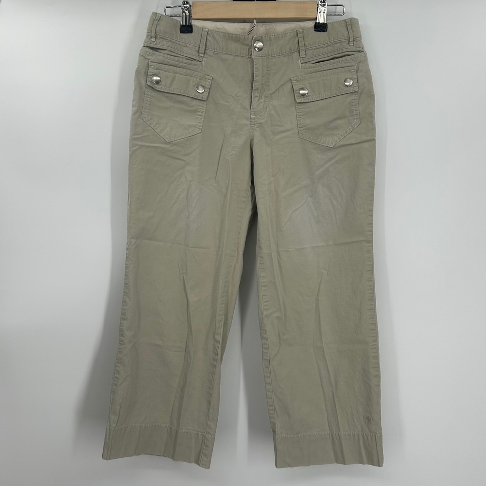 Athleta Khaki Beige Ripstop Cargo size 8 Capri Pants Women Wide Leg Crop Pockets